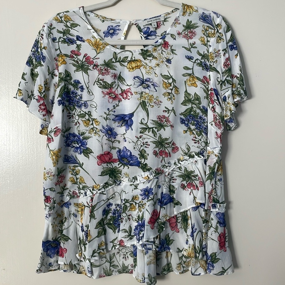 3 for $25! Anne Carson Floral‎ Ruffle Women Top, size Small